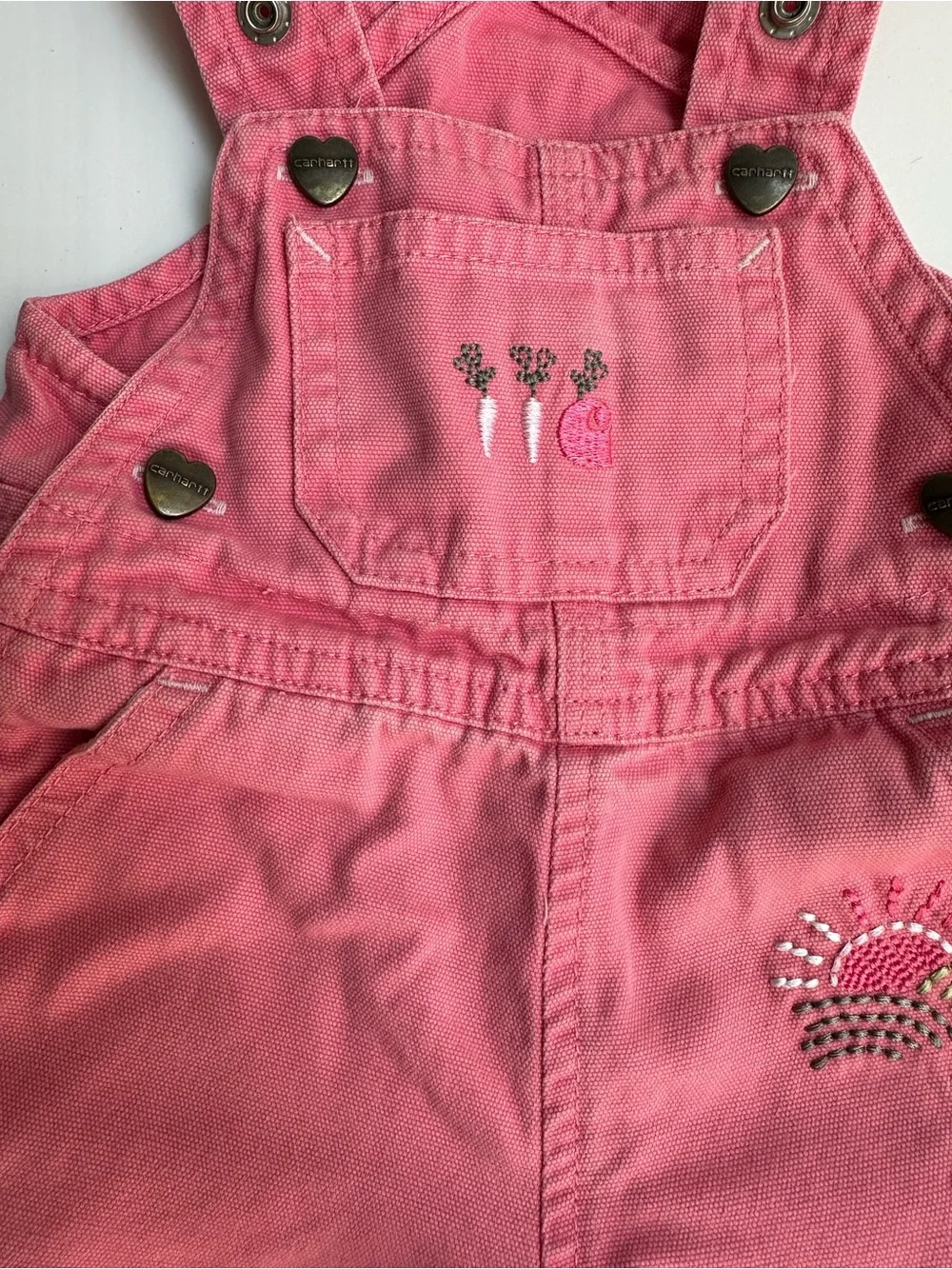 Carhartt baby girl embroidered pink overalls